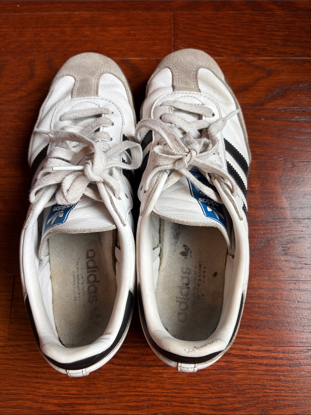 adidas Samba White Sneakers with Black Stripes and Tan Suede Accents - Picture 3 of 6